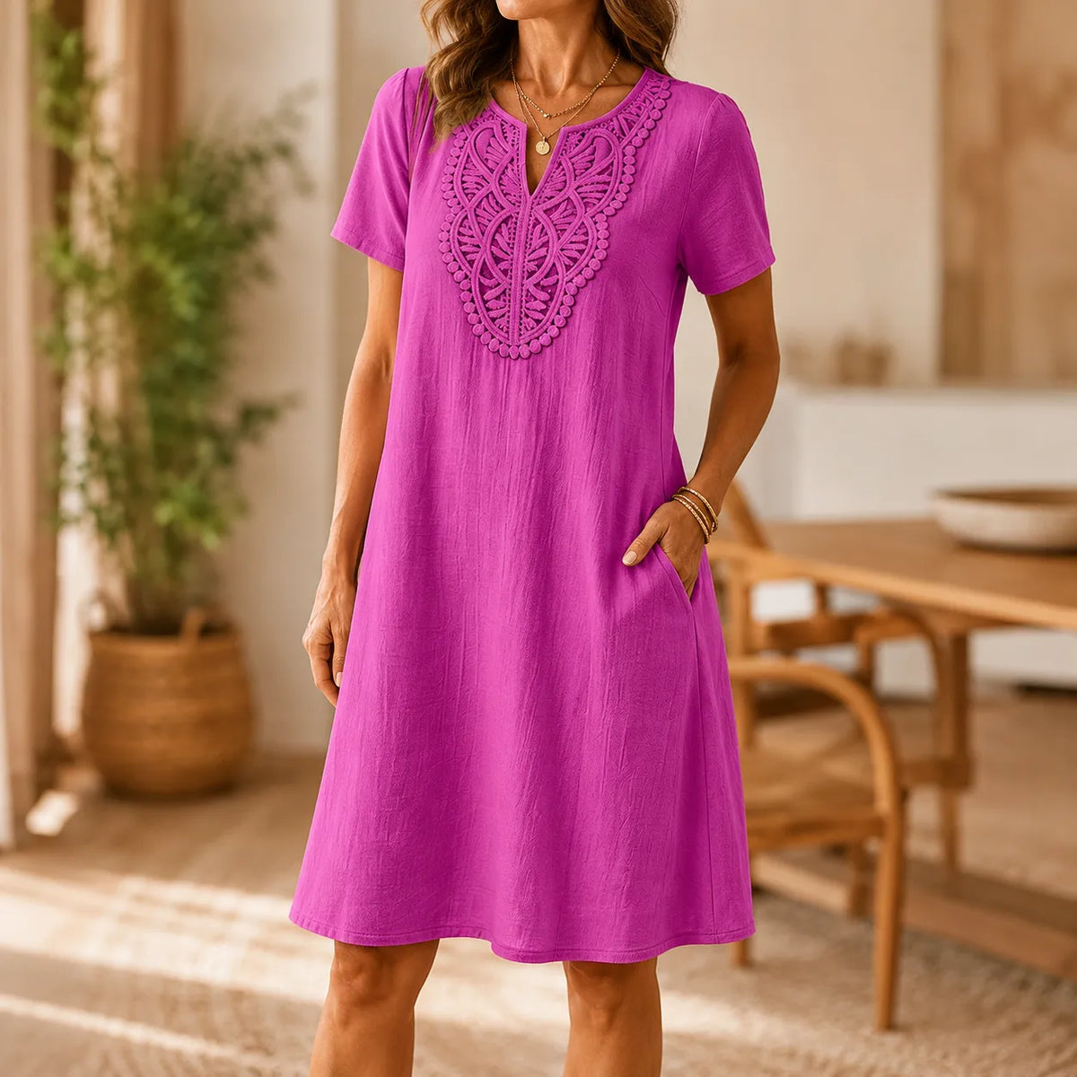 Loravie | Lace Bib Midi Dress