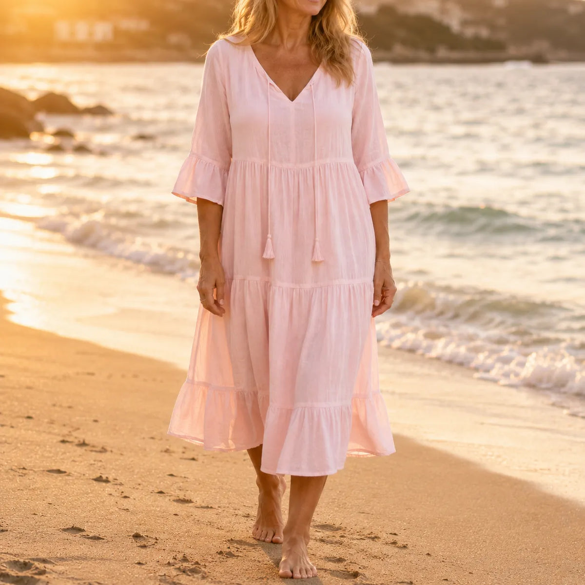 Soleia | Tiered V-Neck Midi Dress