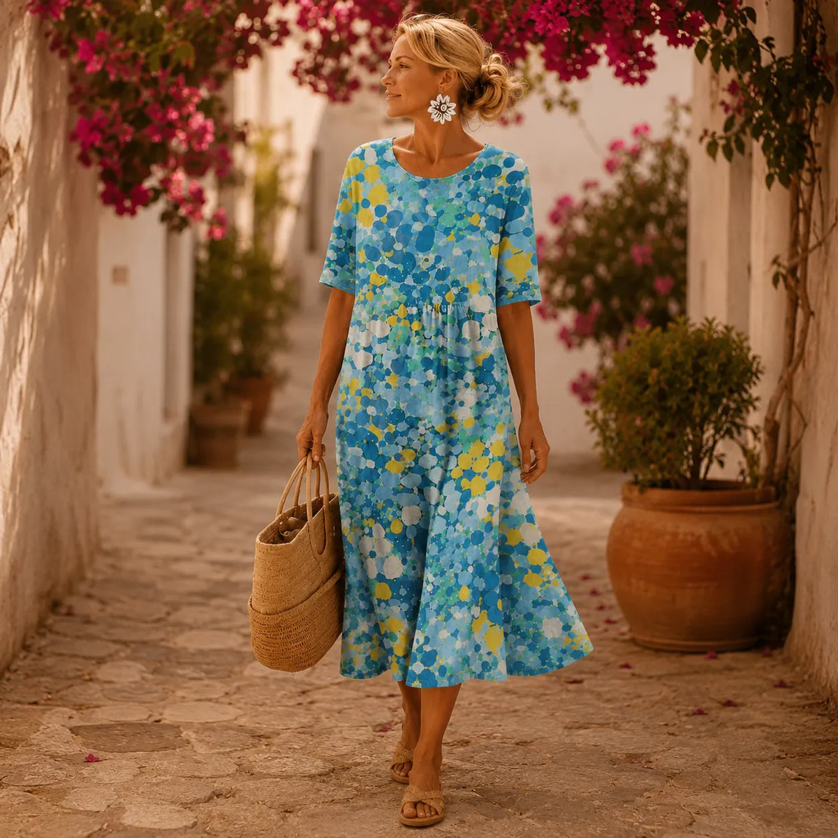 Soleia | Watercolor Print Midi Dress