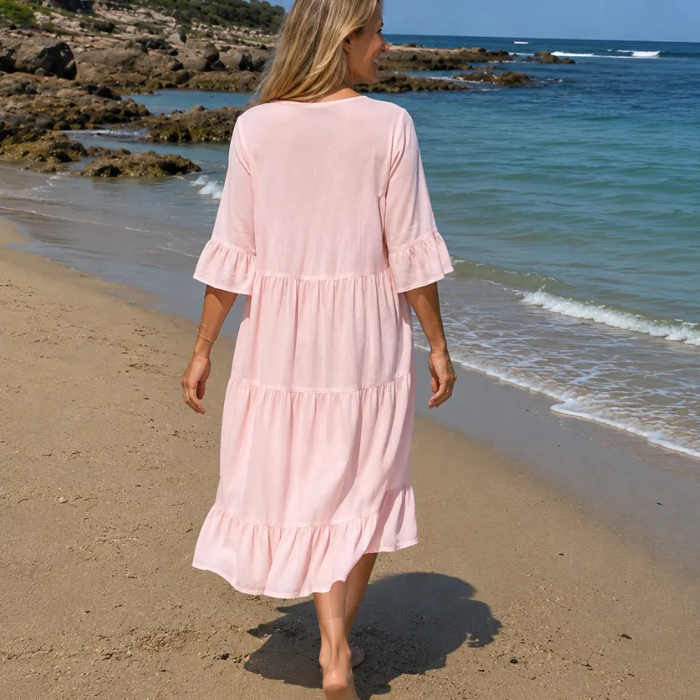 Soleia | Tiered V-Neck Midi Dress