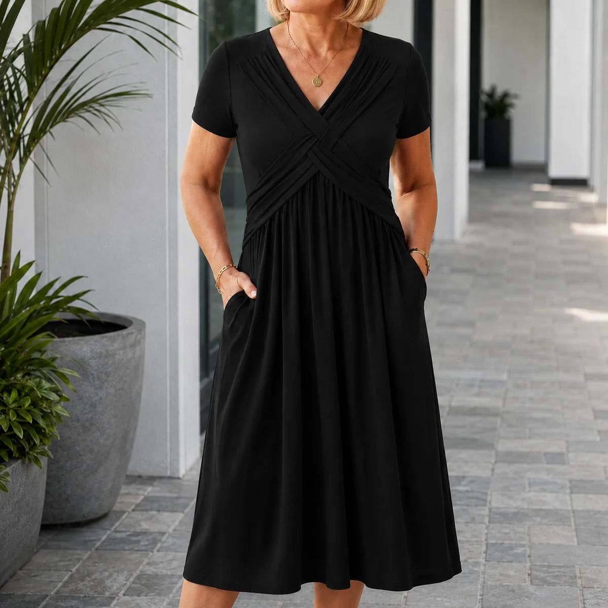 Marabelle | Cross-Front Pleated Midi Dress