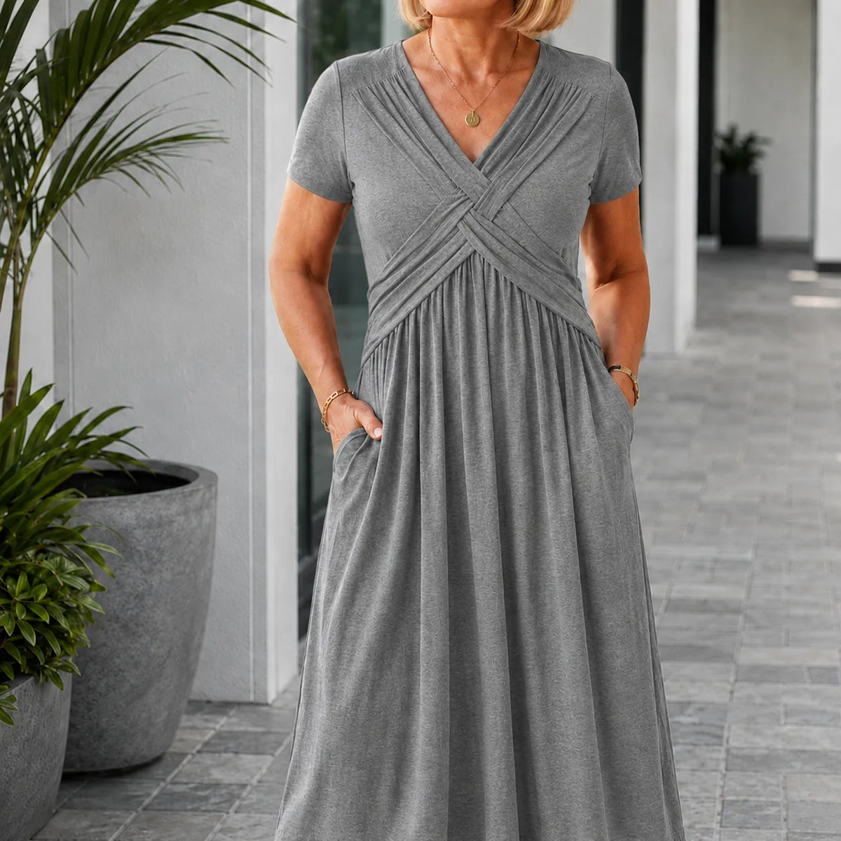 Marabelle | Cross-Front Pleated Midi Dress