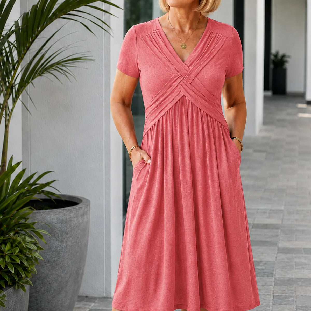 Marabelle | Cross-Front Pleated Midi Dress