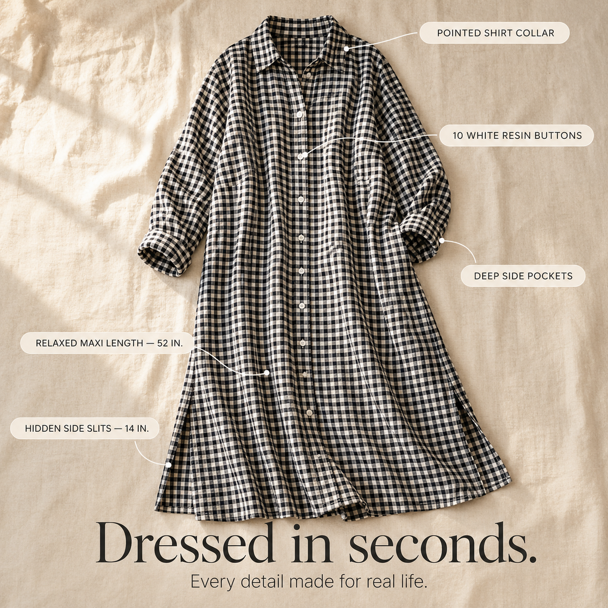 Harlowe | Gingham Maxi Shirt Dress