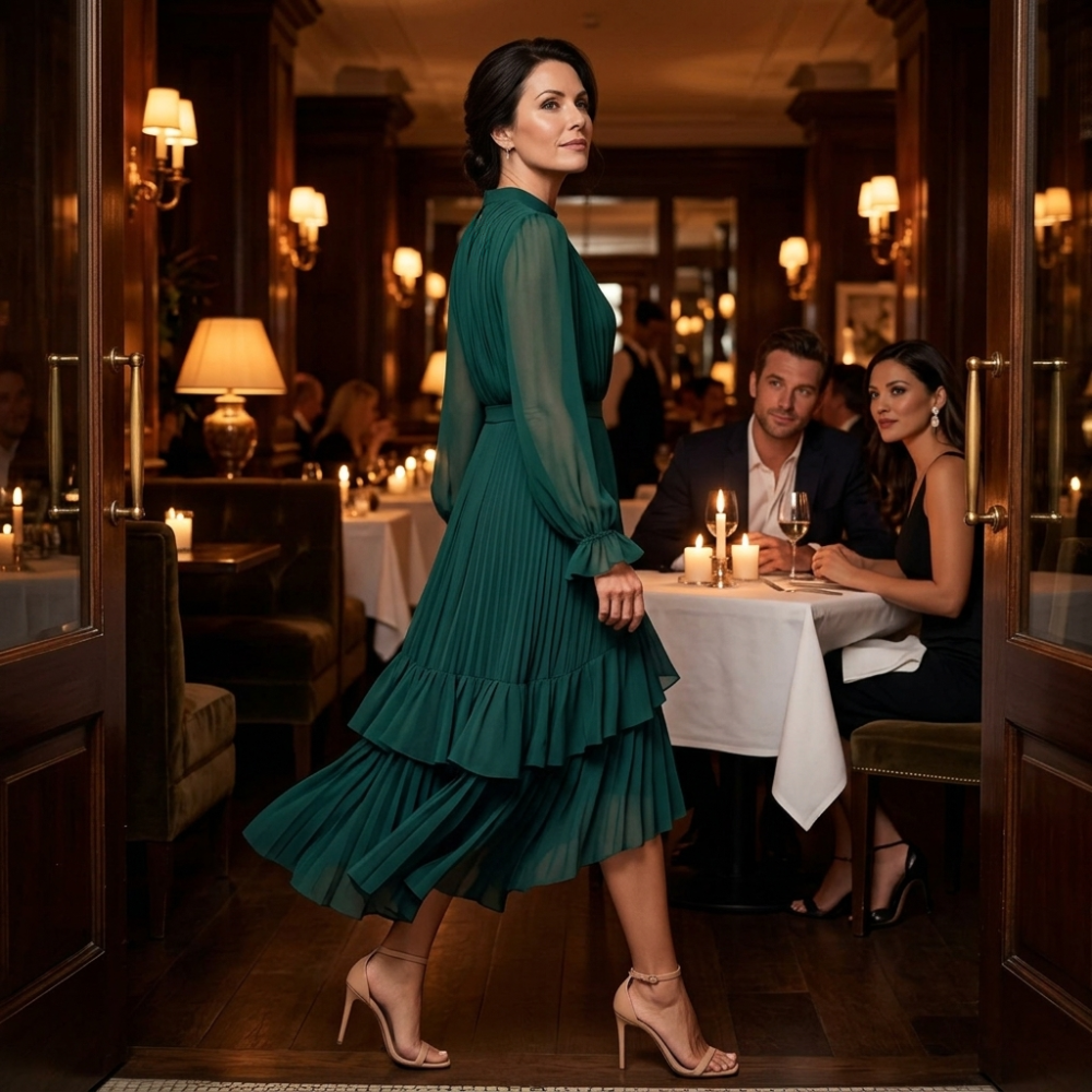 Keyfa | Pleated Ruffle Midi Dress