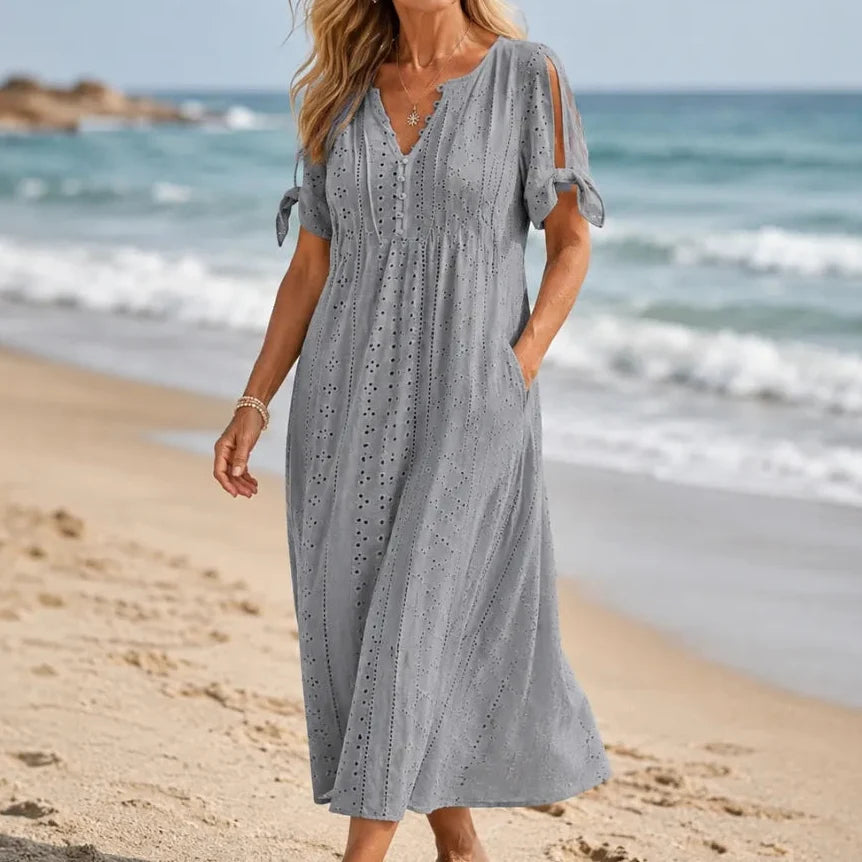 Lunavia | Eyelet Tie-Sleeve Midi Dress