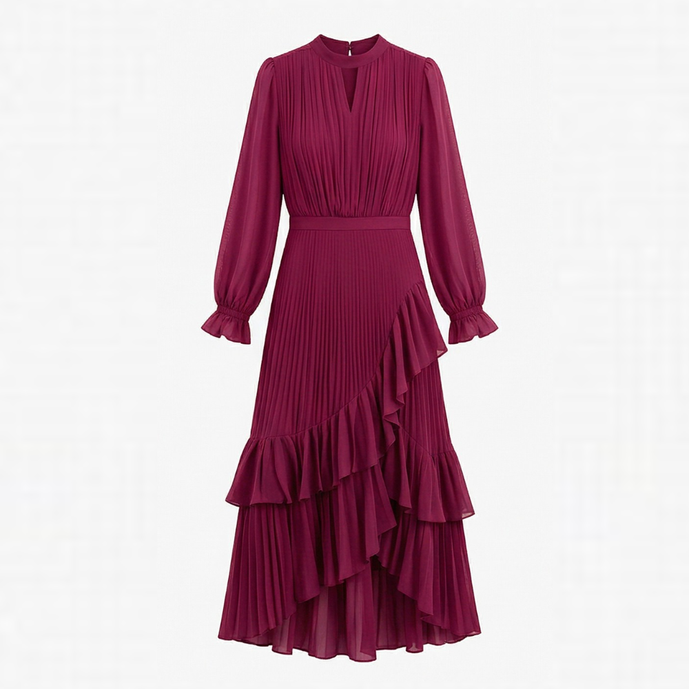 Keyfa | Pleated Ruffle Midi Dress