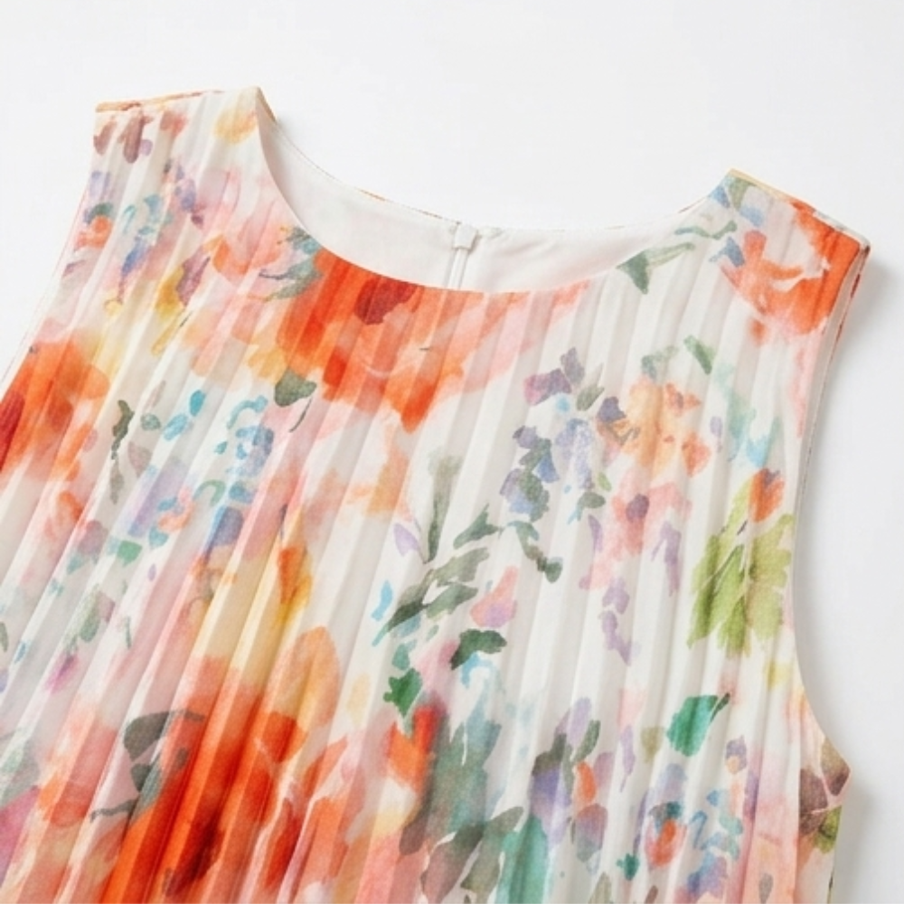 Floressa | Watercolor Pleated Midi Dress