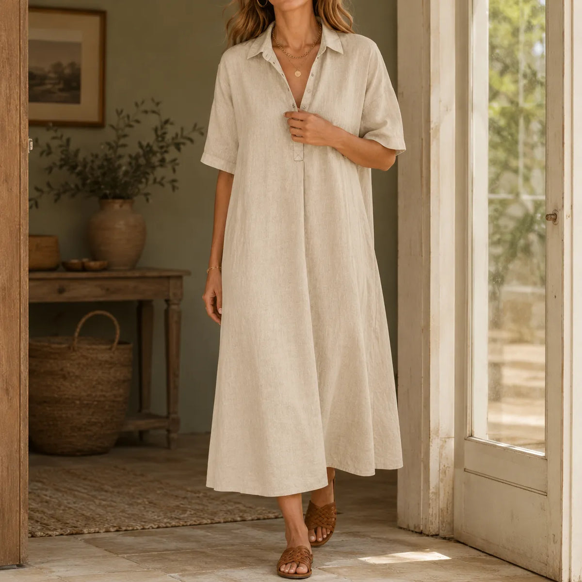 Lunavia | Oversized Linen Midi Dress