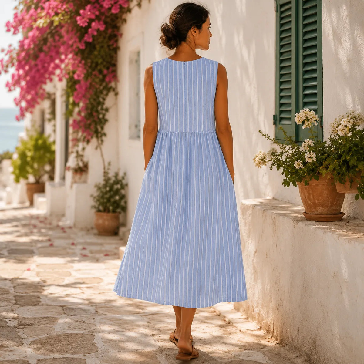 Marella | Striped Drop-Waist Midi Dress