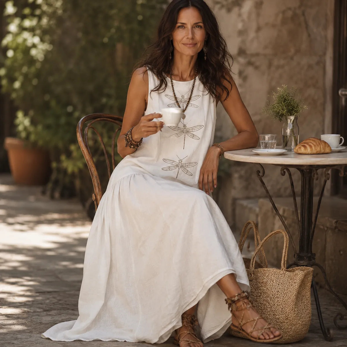 Solenne | Dragonfly Drop-Waist Maxi Dress
