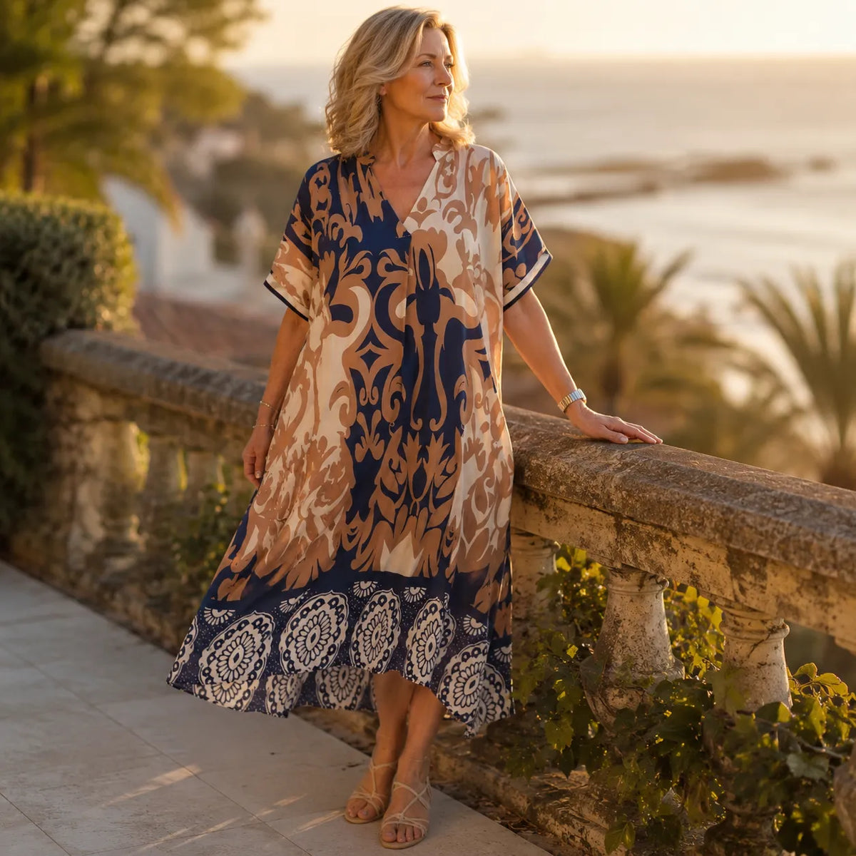 Marivelle | Coastal Damask Midi Dress