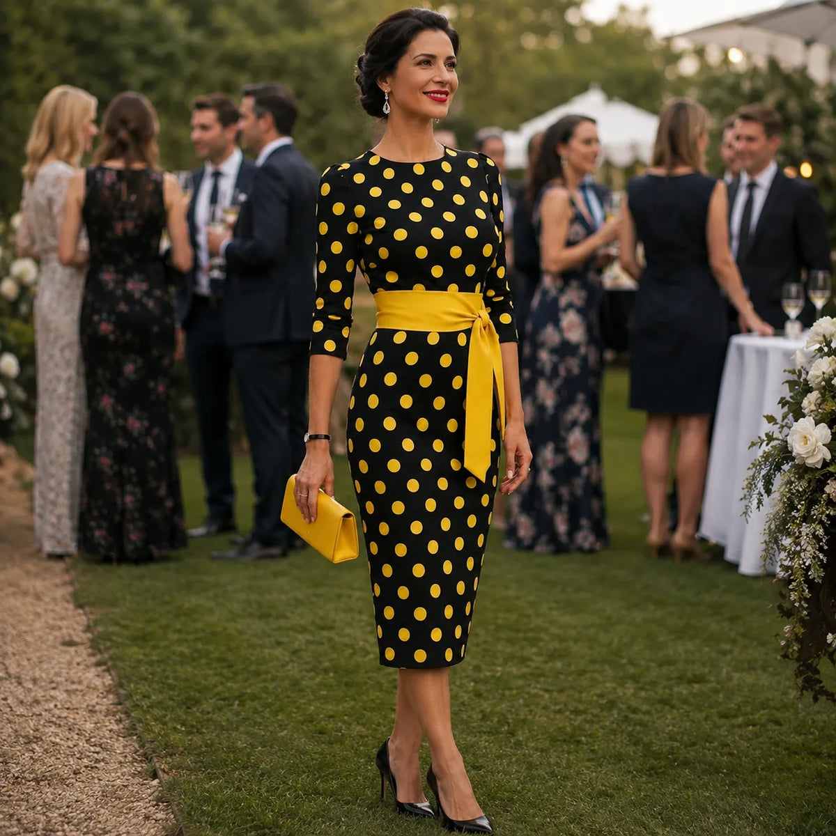 Belora | Polka Dot Belted Midi Dress