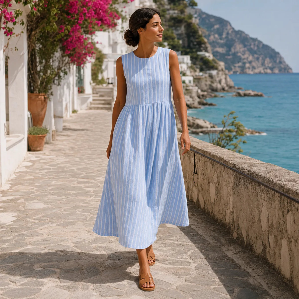 Marella | Striped Drop-Waist Midi Dress