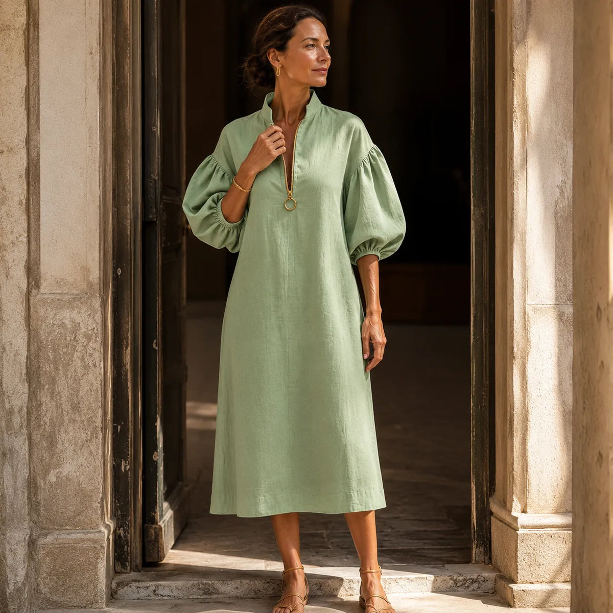 Solvana | Half-Zip Puff Sleeve Dress