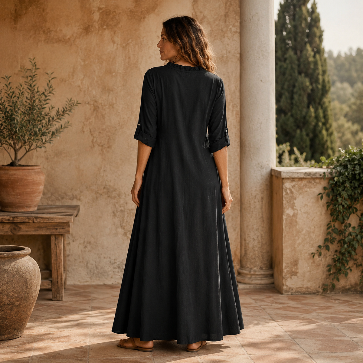Soléra | Ruffle V-Neck Maxi Dress