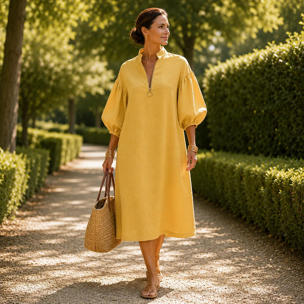 Solvana | Half-Zip Puff Sleeve Dress
