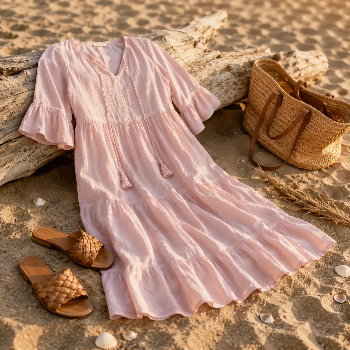 Soleia | Tiered V-Neck Midi Dress