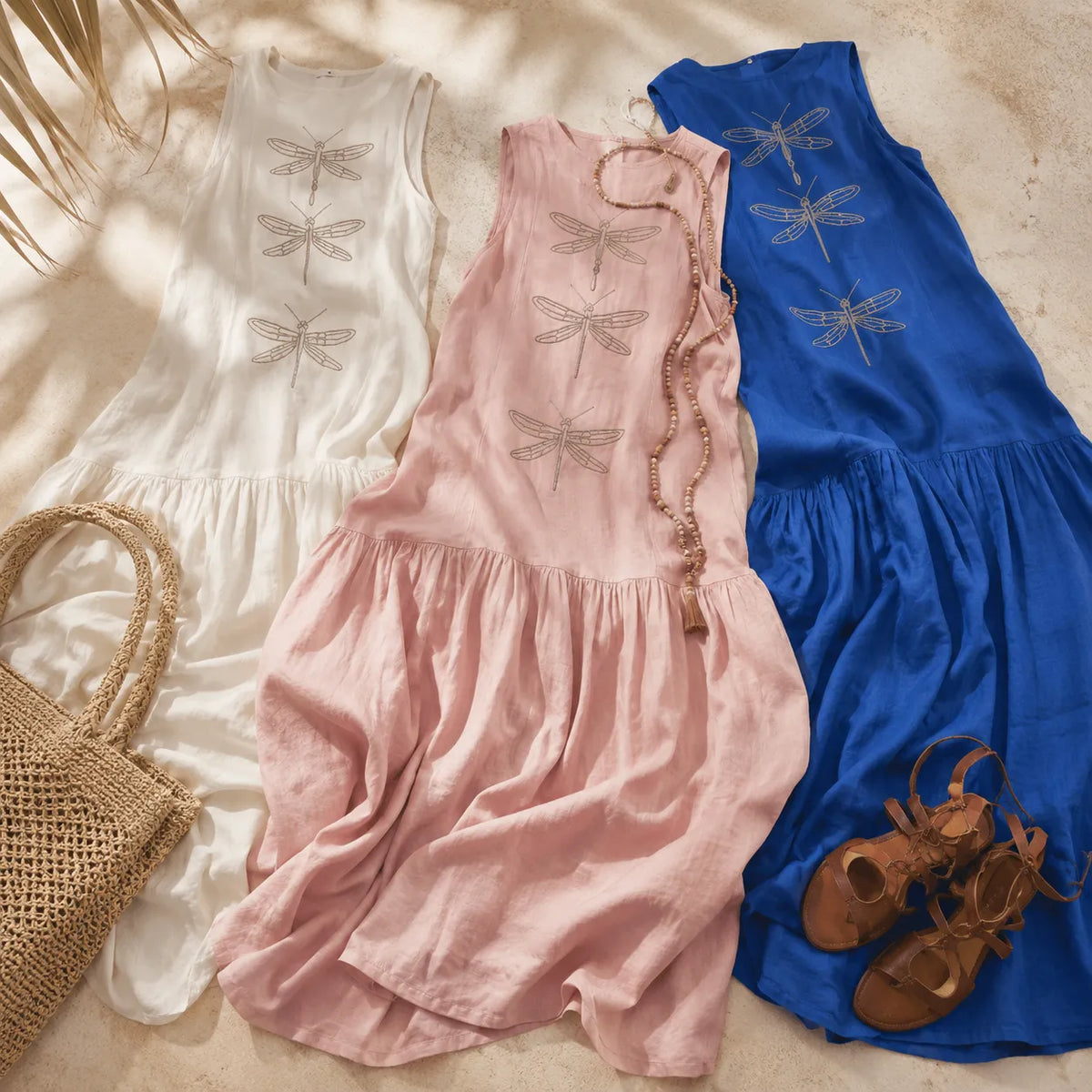 Solenne | Dragonfly Drop-Waist Maxi Dress