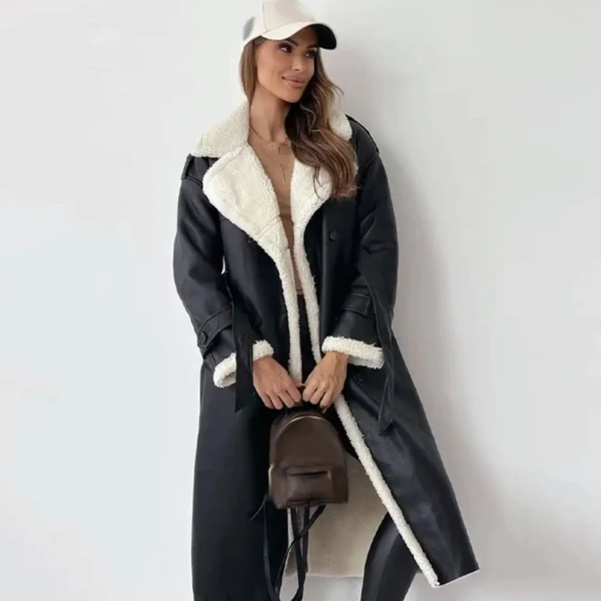 Vivian | Faux Leather Teddy-Lined Coat