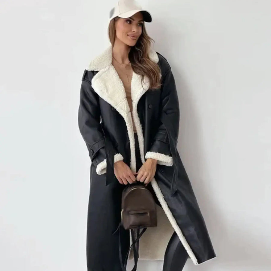 Vivian | Faux Leather Teddy-Lined Coat