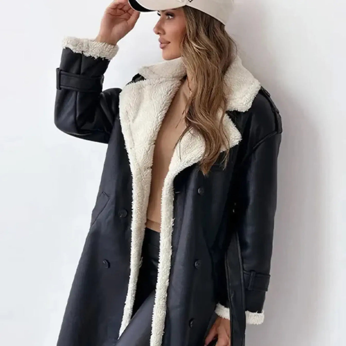 Vivian | Faux Leather Teddy-Lined Coat