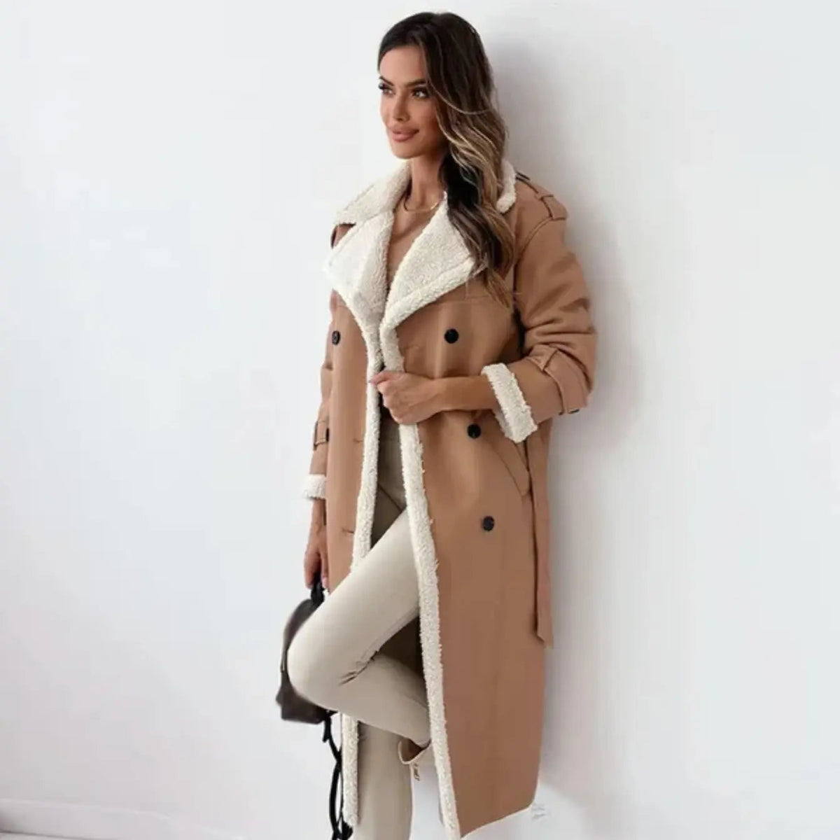 Vivian | Faux Leather Teddy-Lined Coat