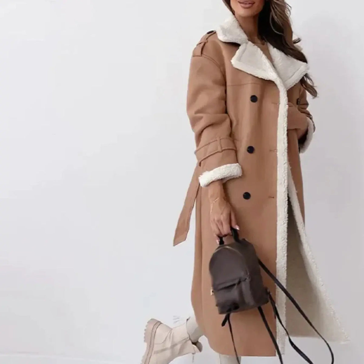 Vivian | Faux Leather Teddy-Lined Coat
