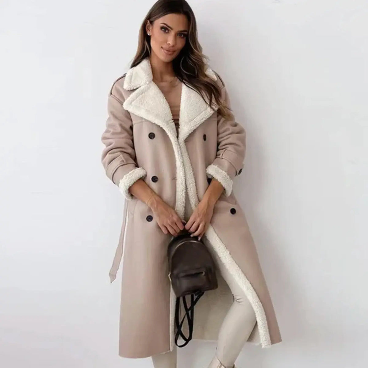 Vivian | Faux Leather Teddy-Lined Coat