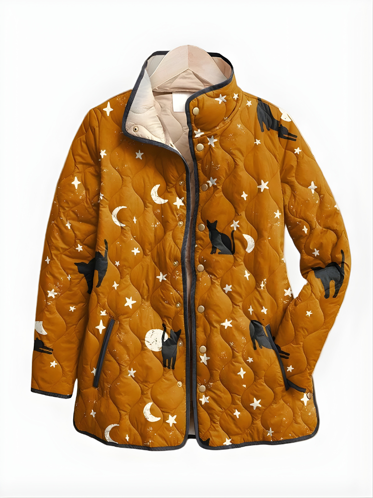 Maya | Cat Print Quilted Jacket