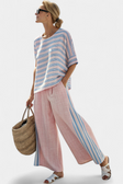Virella | Elegant Pink-Blue Linen Blouse & Soft Pants