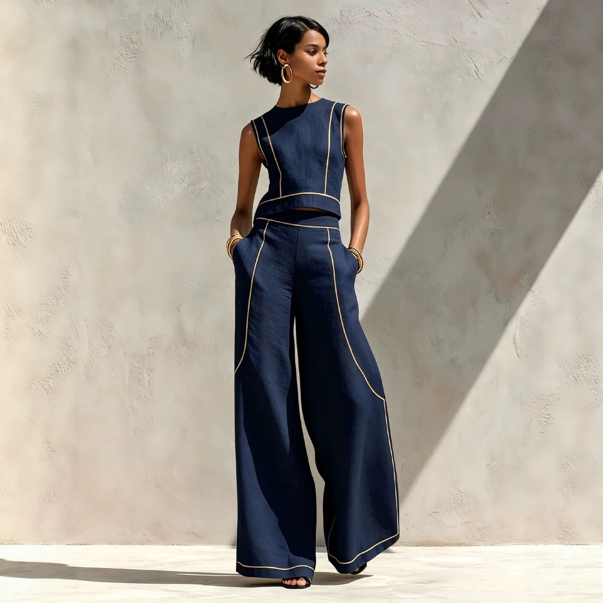 Stella | Contrast-Stitch Pants Set