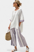 Luxmere | Comfortable Relaxed Blouse & Striped Bamboo Pants