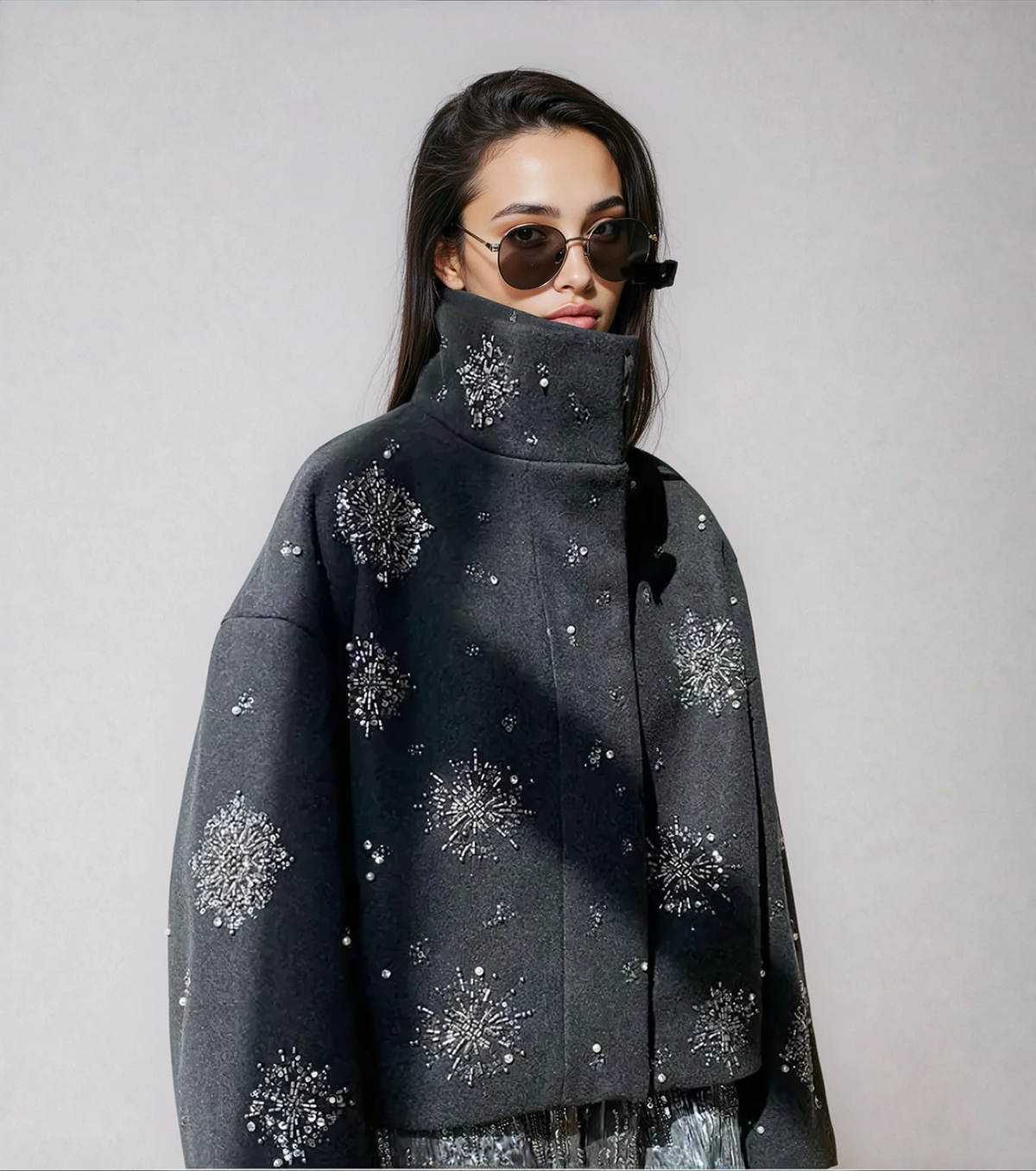 Eleanor | Beaded Snowflake Pea Coat