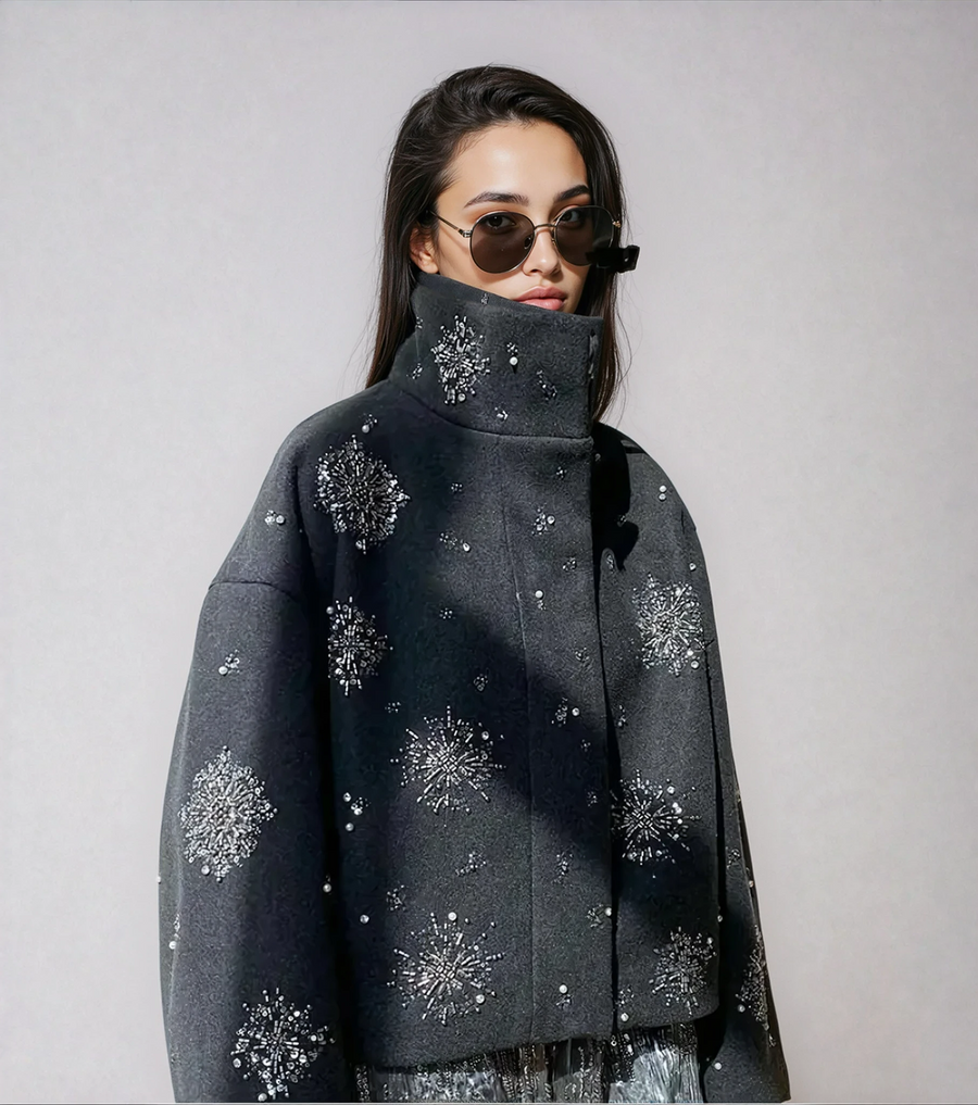 Eleanor | Beaded Snowflake Pea Coat