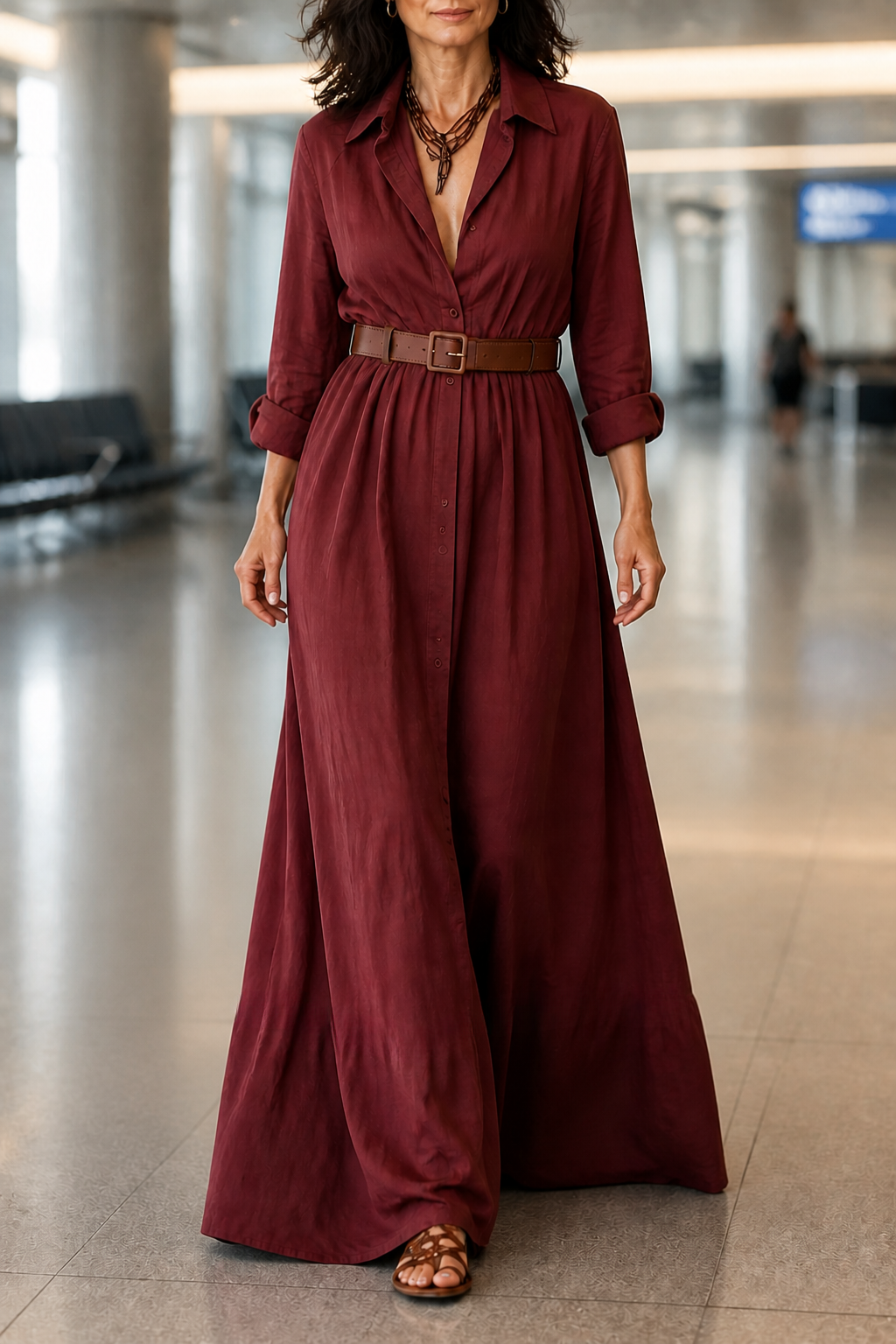 Adeline | Belted Collared Maxi Dress