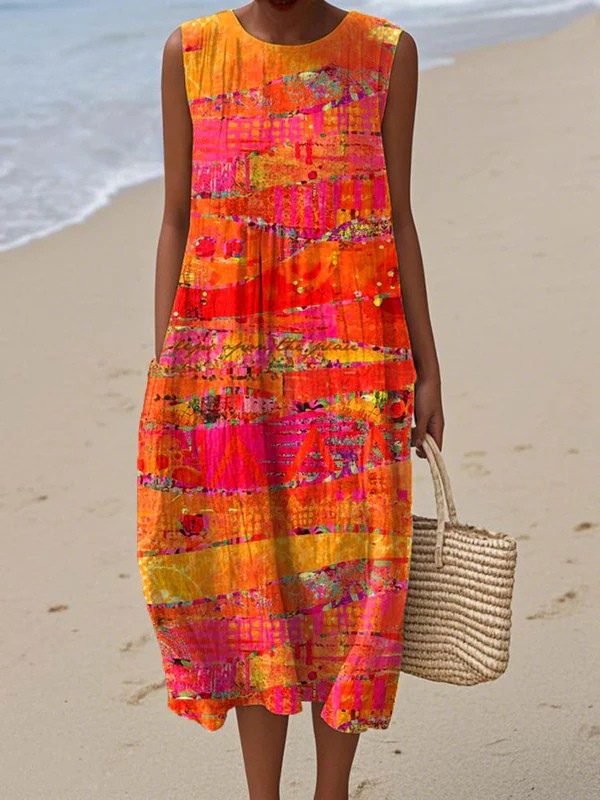 Elizabeth | Sunset Patchwork Midi Dress