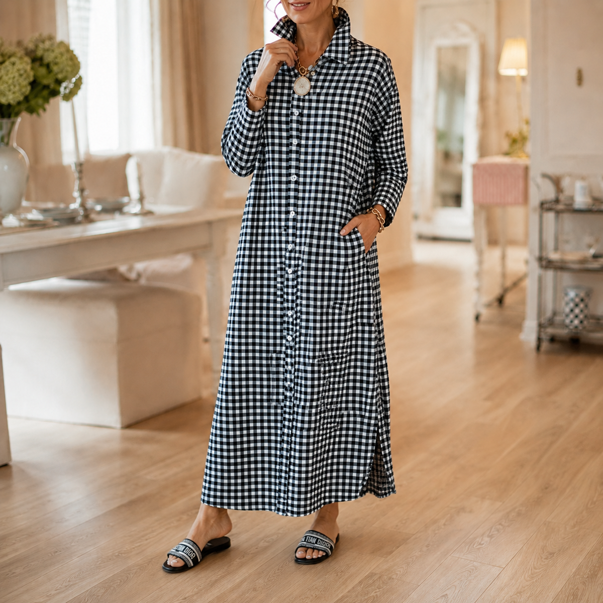 Harlowe | Gingham Maxi Shirt Dress