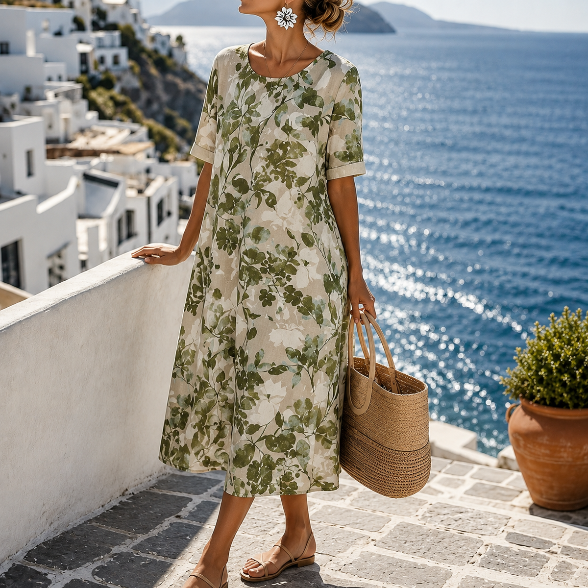 Marivelle | Botanical Print Midi Dress