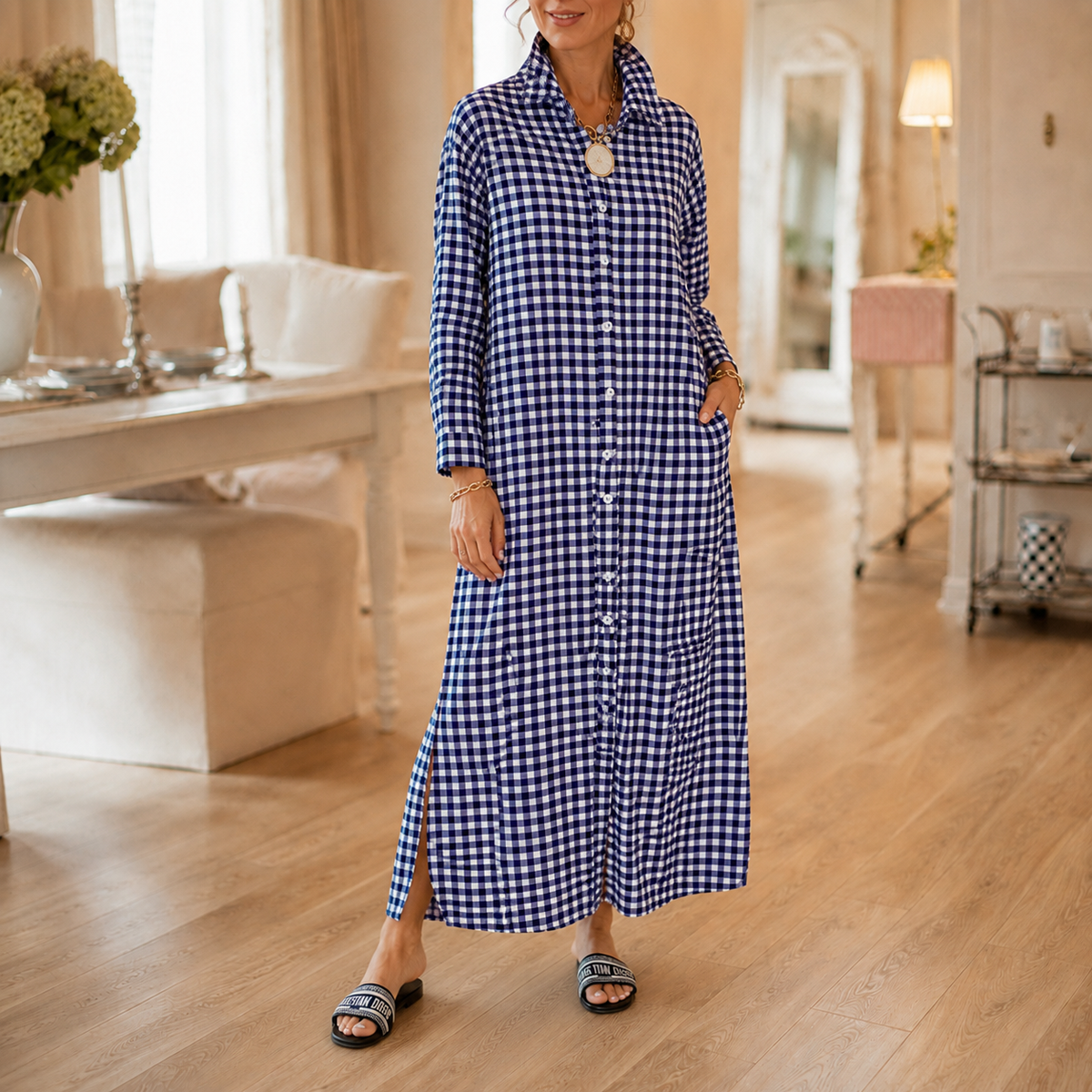 Harlowe | Gingham Maxi Shirt Dress