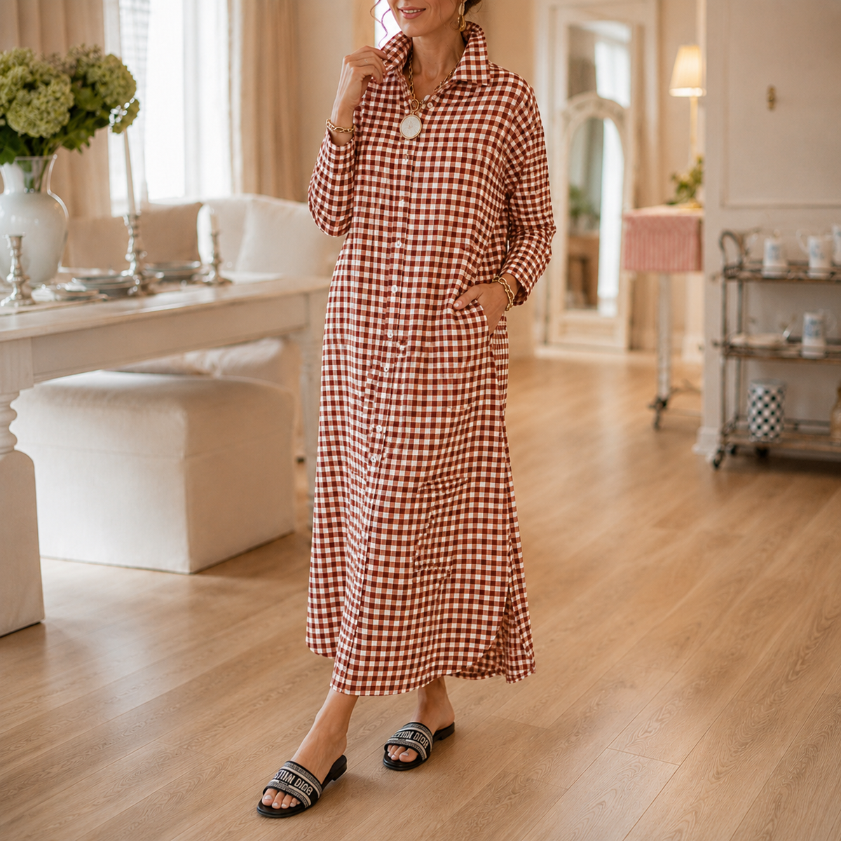 Harlowe | Gingham Maxi Shirt Dress