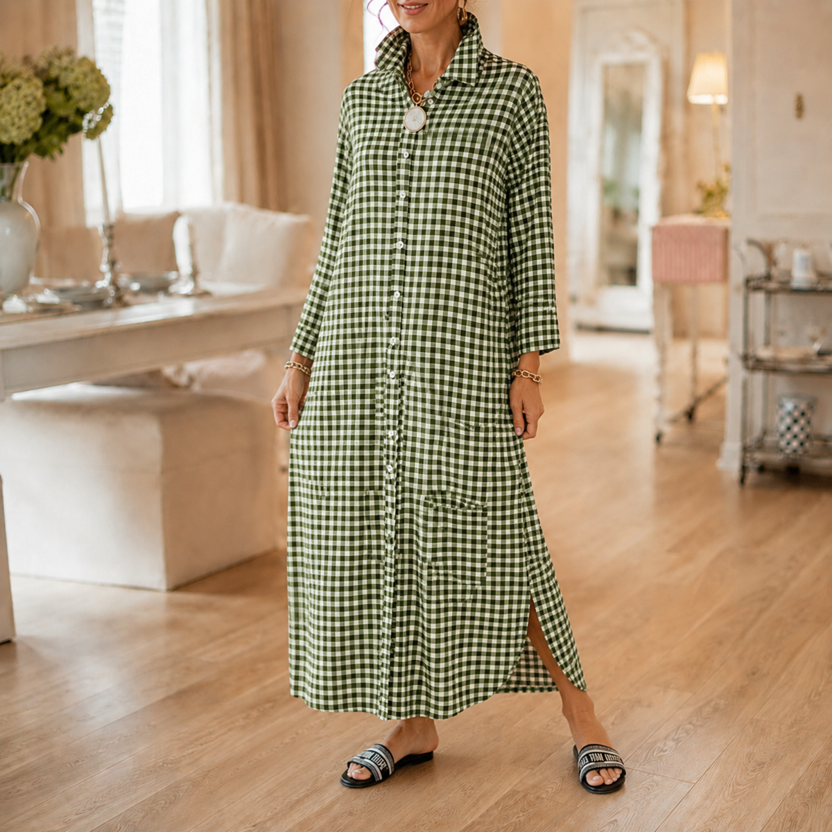 Harlowe | Gingham Maxi Shirt Dress