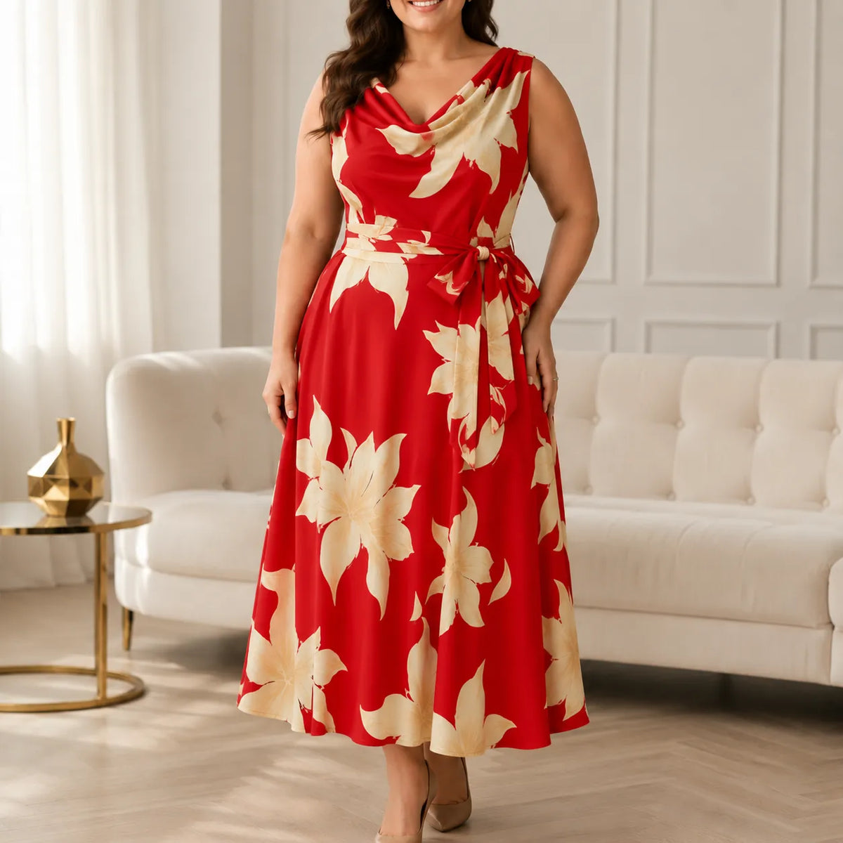 Florenza | Floral Cowl-Neck Midi Dress