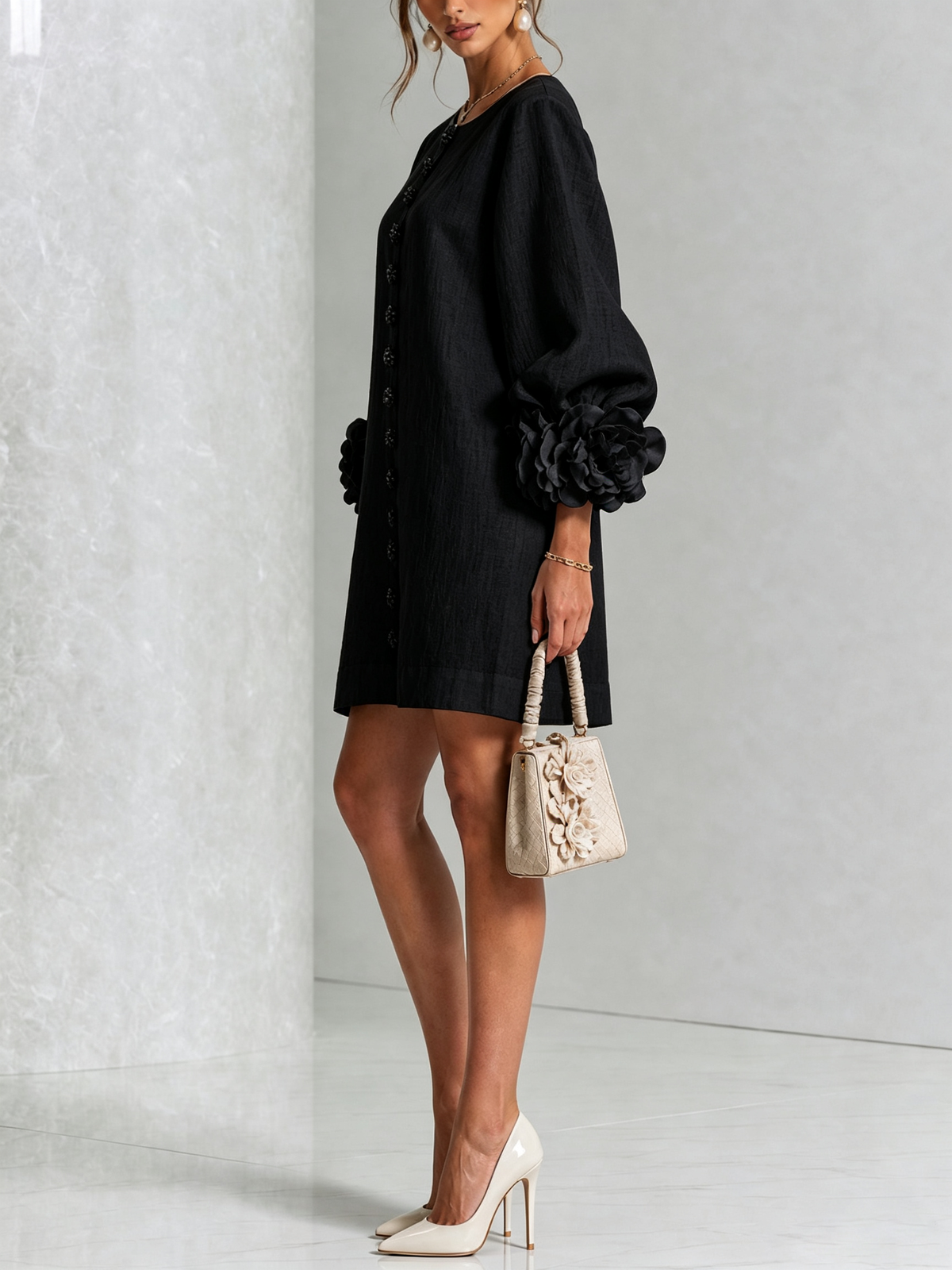 Aurora | Floral-Cuff Mini Dress