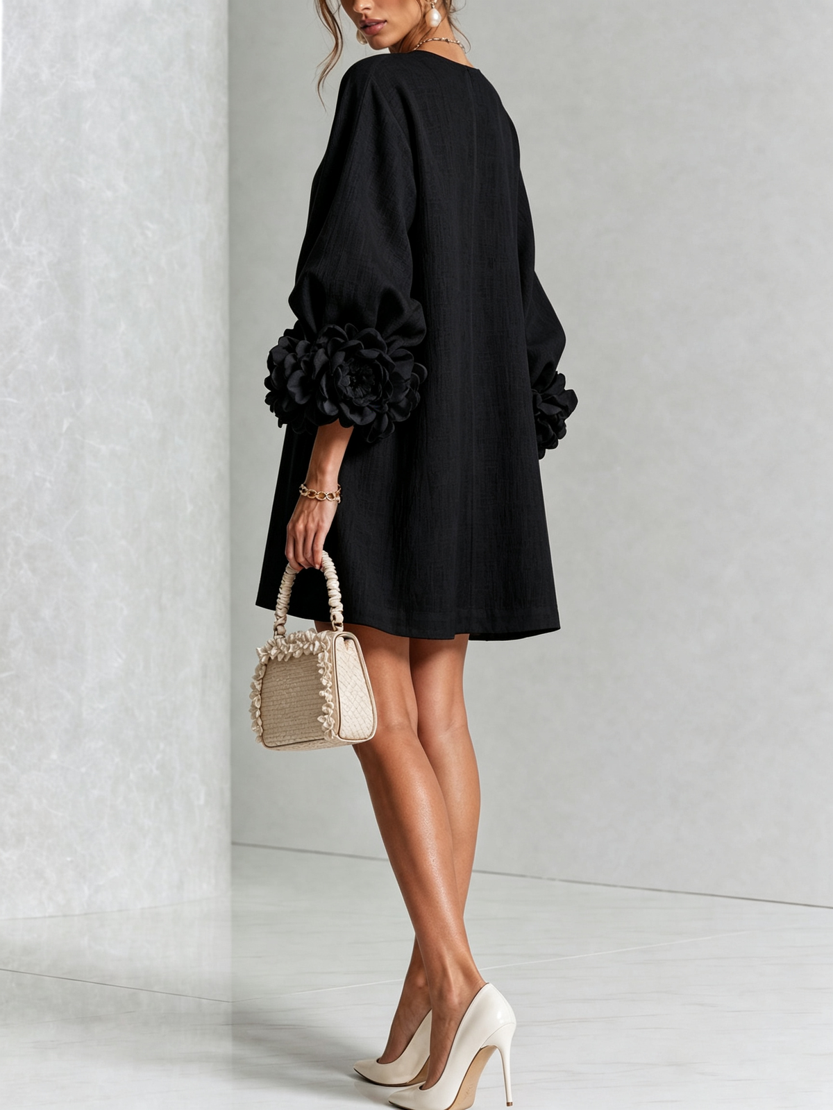 Rosamund | Floral-Cuff Mini Dress