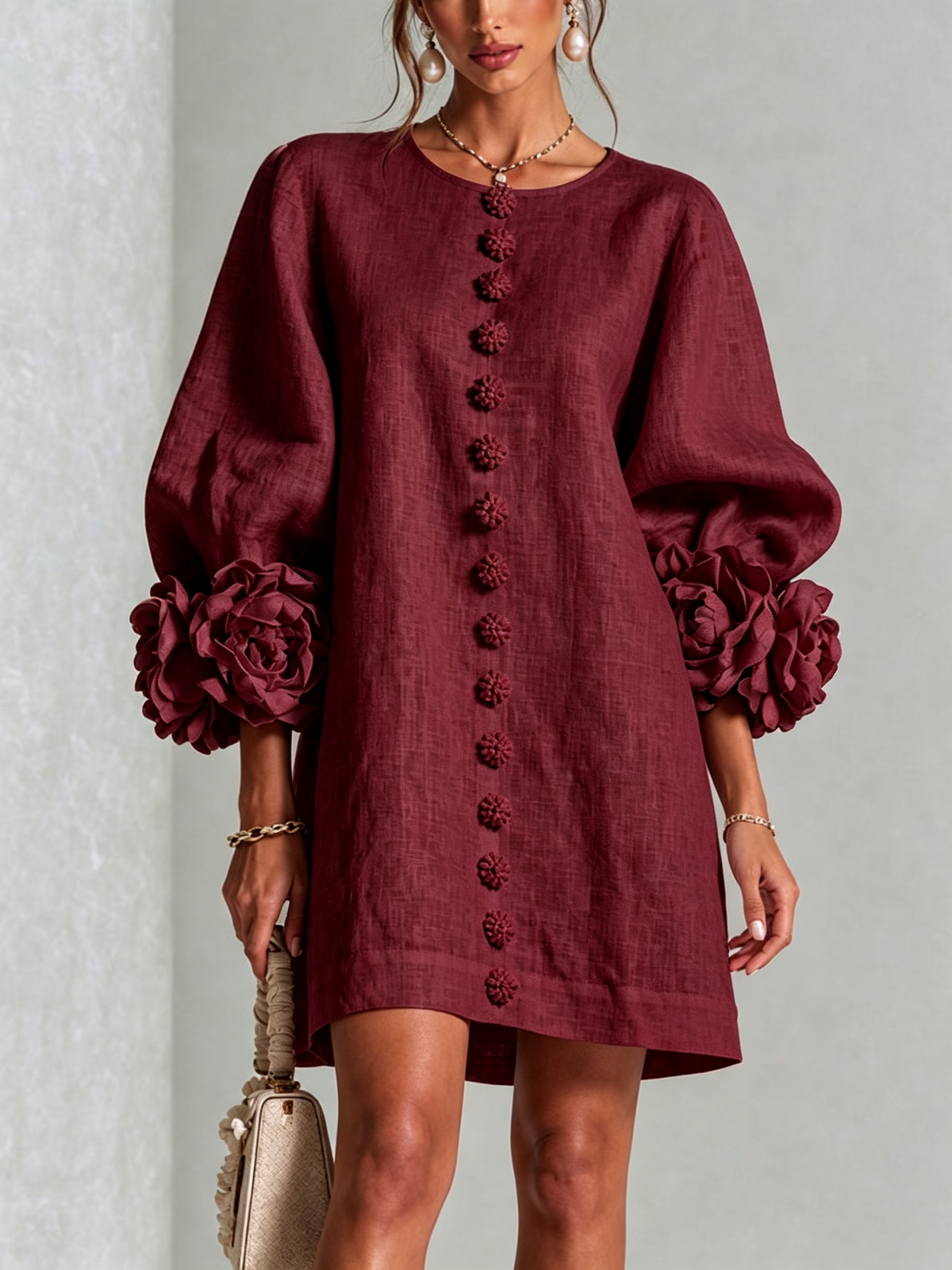 Aurora | Floral-Cuff Mini Dress