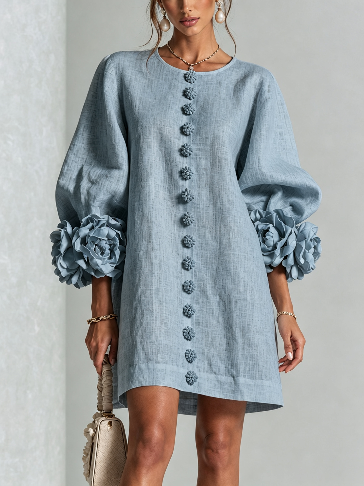 Aurora | Floral-Cuff Mini Dress