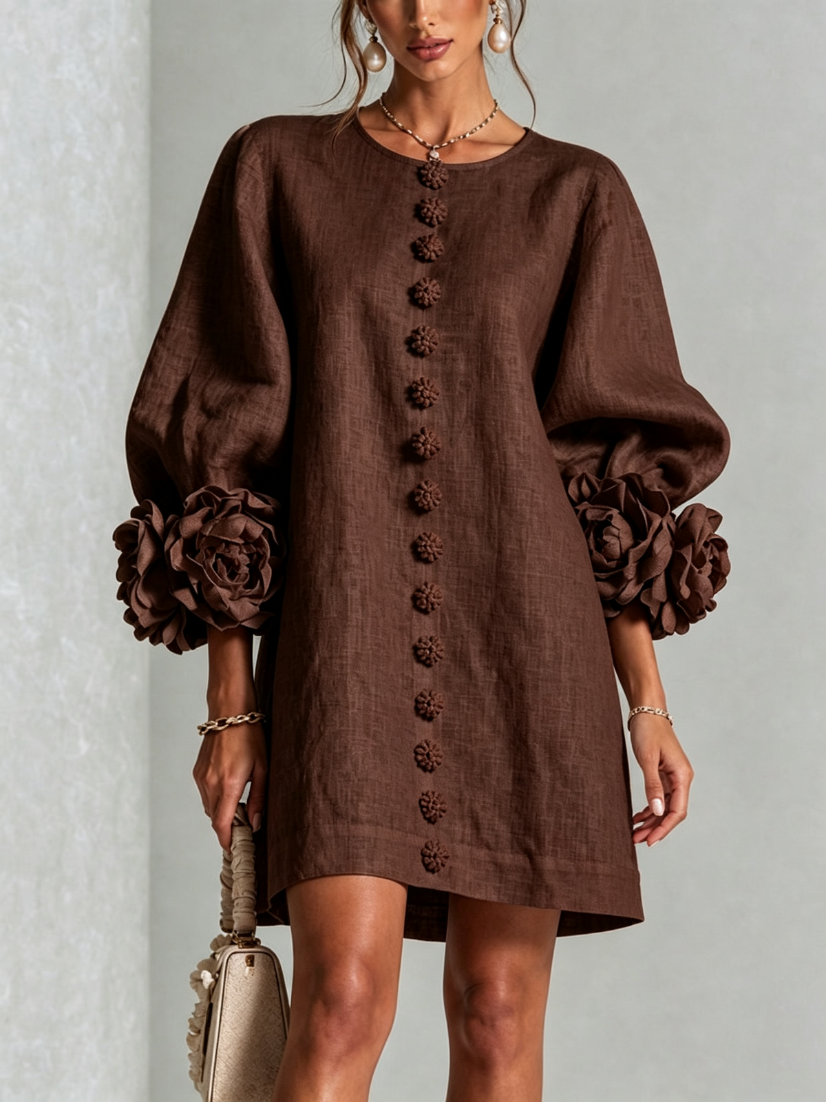 Aurora | Floral-Cuff Mini Dress