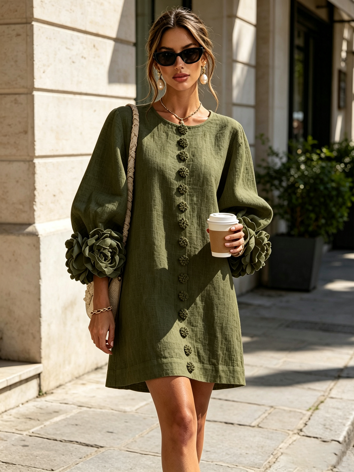 Aurora | Floral-Cuff Mini Dress