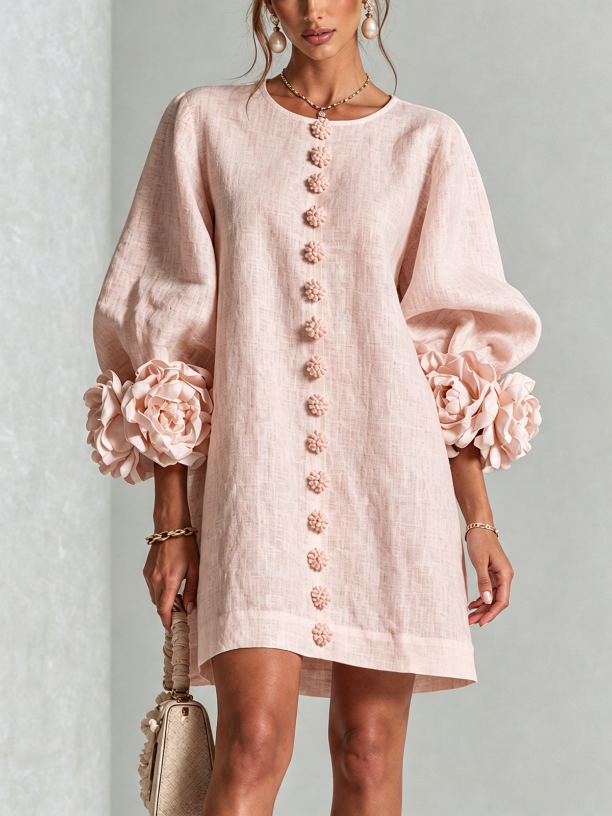Flora | Floral-Trim Mini Dress